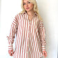 Kiremit, Çizgili, Oversize Gömlek