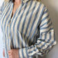 İndigo Mavi, Çizgili, Oversize Gömlek