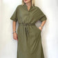 Haki, %100 Pamuk, Beli İp Bağlamalı, Cepli Elbise