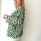 Yeşil Krem, %100 Pamuk, Desenli Bluz