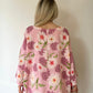 Açık Pembe, %100 Pamuk, Çiçek Desenli, Kolyeli Bluz