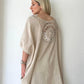 Bej, Sırtı Örgü Dantelli, Cepli, Keten-Pamuk Oversize Elbise
