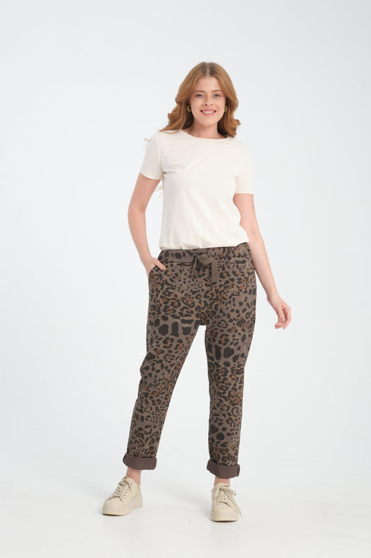 Vizon, Leopar Desenli, Beli Lastikli, Cepli, Jogger Pantolon