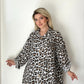 Beyaz, %100 Keten, Leopar Desenli Gömlek Ceket