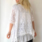 Beyaz, Pamuklu, İki Katlı, Güpür Dantel Bluz