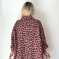 Pembe, %100 Keten, Leopar Desenli Gömlek Ceket