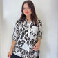 Beyaz, %100 Viskon, Karışık Leopar Desenli, Payetli Gömlek
