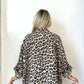 Bej, %100 Keten, Leopar Desenli Gömlek Ceket