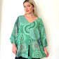 Yeşil, Batik Desenli, %100 Pamuk, Oversize Bluz