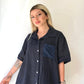 Lacivert, Pamuk Fisto Detaylı, Çizgili, Keten Gömlek