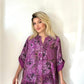 Mor, %100 Viskon, Leopar-Çiçek Desenli, Payetli Gömlek