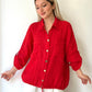 Kırmızı, %100 Keten, Beli İp Bağlamalı Gömlek