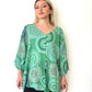 Yeşil, Batik Desenli, %100 Pamuk, Oversize Bluz