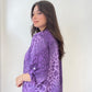 Mor, %100 Viskon, Dalgalı Leopar Desenli, Payetli Gömlek