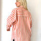 Kırmızı, Çizgili, Oversize Gömlek
