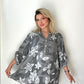 Gri, %100 Viskon, Çiçek Desenli, Payetli Gömlek