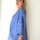 Açık Mavi, İpek Fırfırlı, Nakış İşlemeli, Oversize Keten Bluz