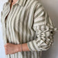 Haki, Çizgili, Oversize Gömlek