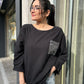 Siyah, %100 Pamuk, Cep Kısmı Payet İşli, Beli İp Ayarlı, Dokulu Bluz/Gömlek / STD Beden, 36/42