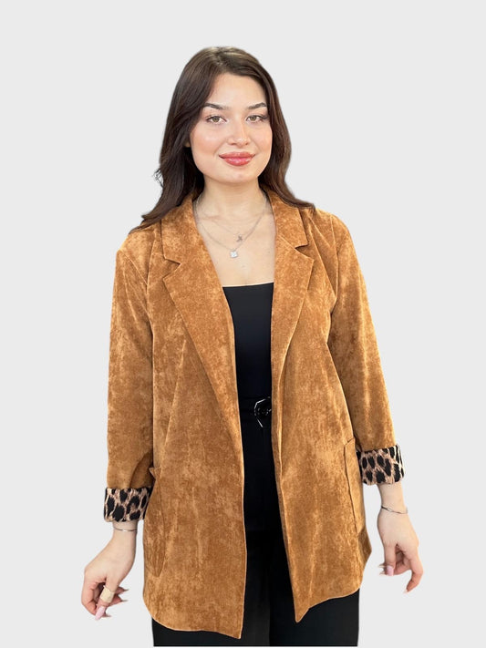 Deve Tüyü, Leopar Desen Astarlı, Süet Dokulu Ceket
