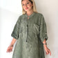 Haki Yeşil, Pamuk Fisto Detaylı, Payetli Keten Gömlek