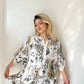 Beyaz, %100 Viskon, Leopar-Çiçek Desenli, Payetli Gömlek