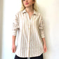 Bej, Çizgili, Oversize Gömlek