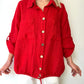 Kırmızı, %100 Keten, Beli İp Bağlamalı Gömlek