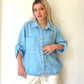 Açık Mavi, %100 Keten, Beli İp Bağlamalı Gömlek