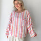 Kırmızı Turuncu, Çizgili, Gofre Koton Bluz