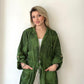 Yeşil, %100 Keten, Kapüşonlu, Beli İp Bağlamalı, Cepli, Çiçek Desenli Ceket