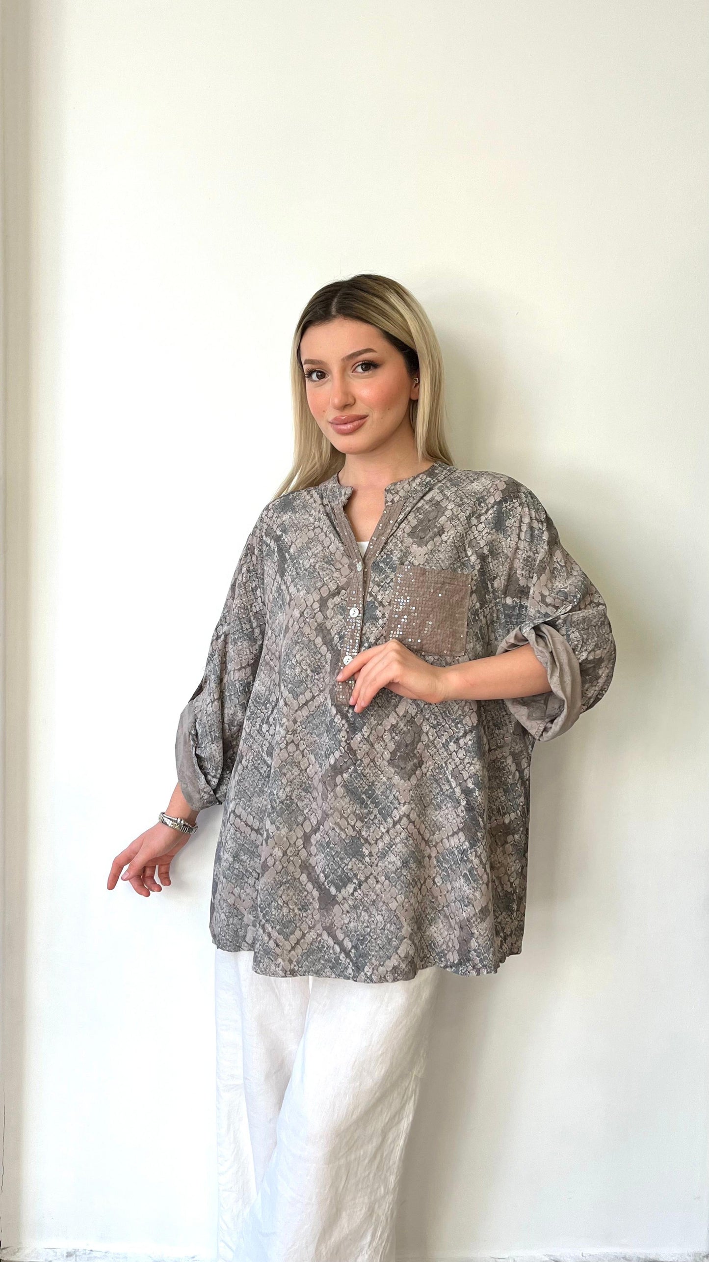 Vizon, %100 Viskon, Yılan Derisi Desenli Gömlek