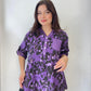 Mor, %100 Viskon, Karışık Leopar Desenli, Payetli Gömlek