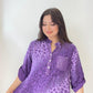 Mor, %100 Viskon, Dalgalı Leopar Desenli, Payetli Gömlek