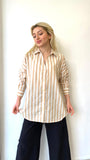 Hardal, Çizgili, Oversize Gömlek