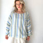 Mavi Yeşil, Çizgili, Gofre Koton Bluz