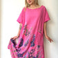 Pembe, %100 Pamuk, Çiçek Baskılı, Yan Yırtmaçlı, Oversize, Uzun Elbise