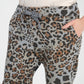Gri, Leopar Desenli, Beli Lastikli, Cepli, Jogger Pantolon