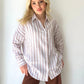 Kiremit, İnce Çizgili, Oversize Gömlek