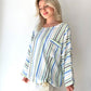 Mavi Yeşil, Çizgili, Gofre Koton Bluz