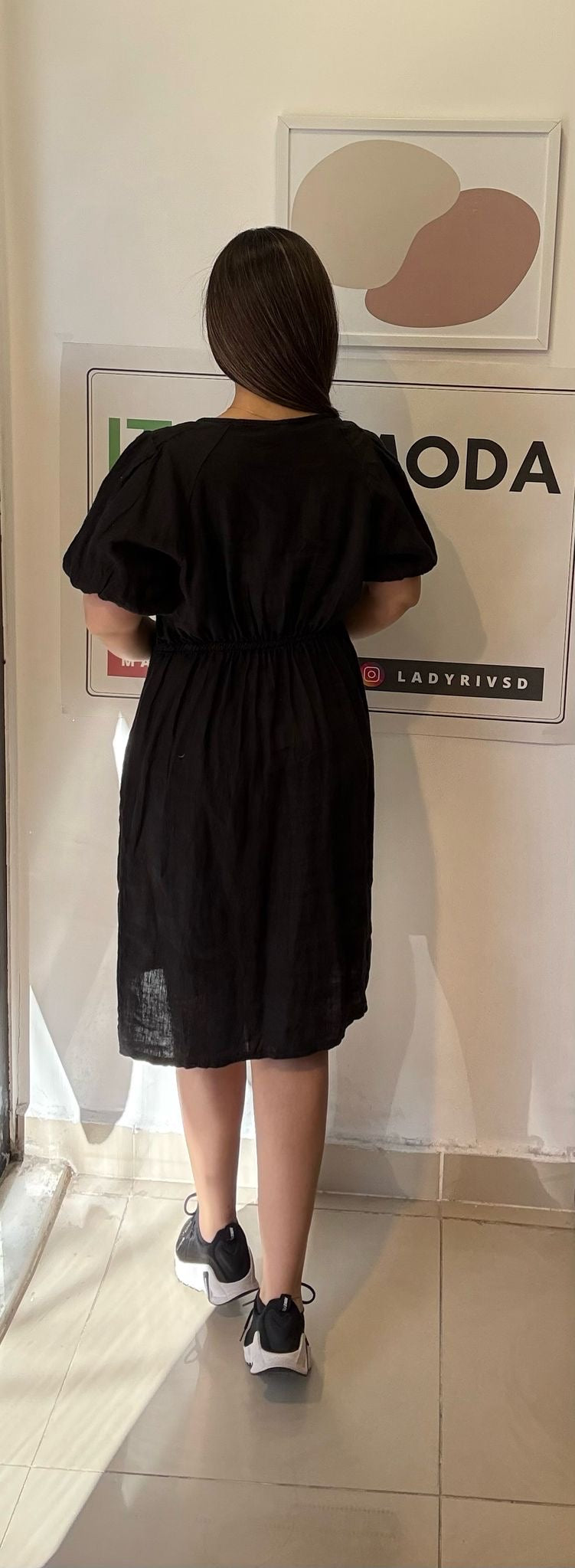 Siyah, %100 Keten, V Yaka, İtalyan Elbise / STD Beden-38/46