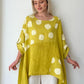 Sarı, Puantiyeli, Oversize Keten Bluz