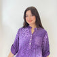 Mor, %100 Viskon, Dalgalı Leopar Desenli, Payetli Gömlek
