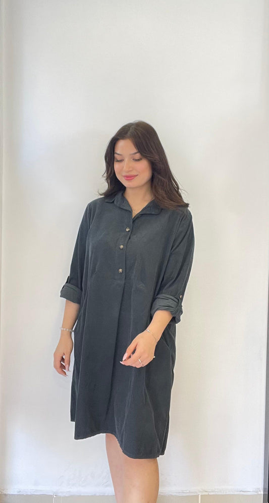 Antrasit, %100 Pamuk Kadife Elbise
