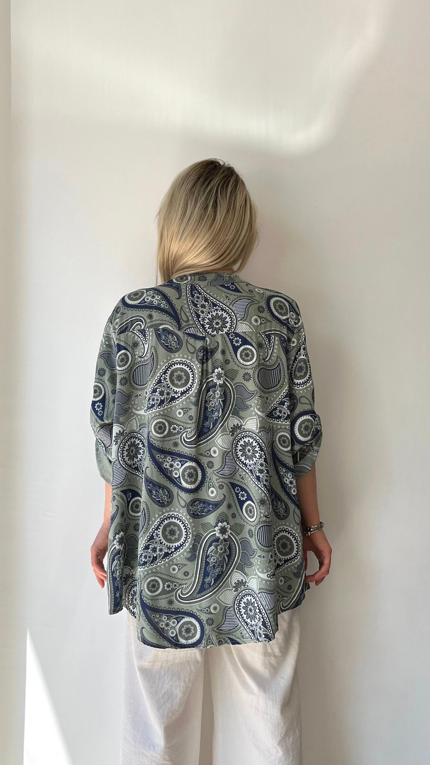 Haki Yeşil, %100 Viskon, Şal Desenli Gömlek