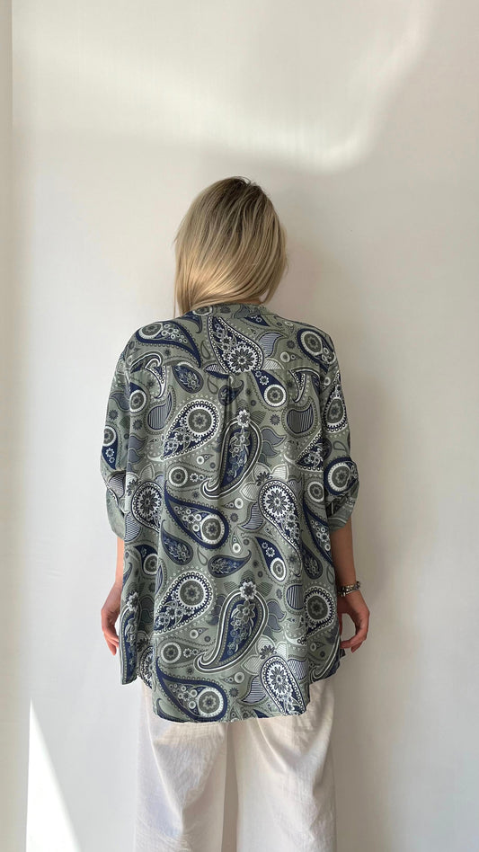 Haki Yeşil, %100 Viskon, Şal Desenli Gömlek