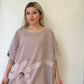 Koyu Pudra, Pamuk-Keten, Oversize, Payetli Bluz
