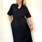 Siyah, %100 Pamuk, Beli İp Bağlamalı, Cepli Elbise