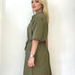 Haki, %100 Pamuk, Beli İp Bağlamalı, Cepli Elbise