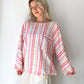 Kırmızı Turuncu, Çizgili, Gofre Koton Bluz